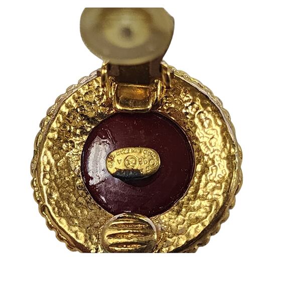 Chanel Red Cabochon Gold-Tone Clip-back Earrings, marked 96A - Picture 6 of 9